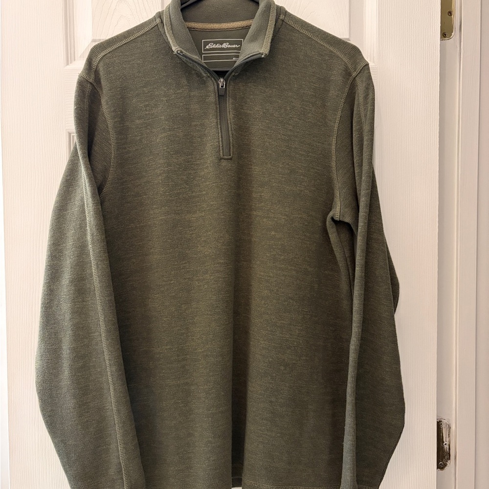 EUC Eddie Bauer Men's Green Activator Grid Fleece 1/2-zip Pullover Medium